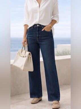 BAYEAS High Rise Wide Leg Jeans Medium Wash Stretch Denim Trendy Size 3/26